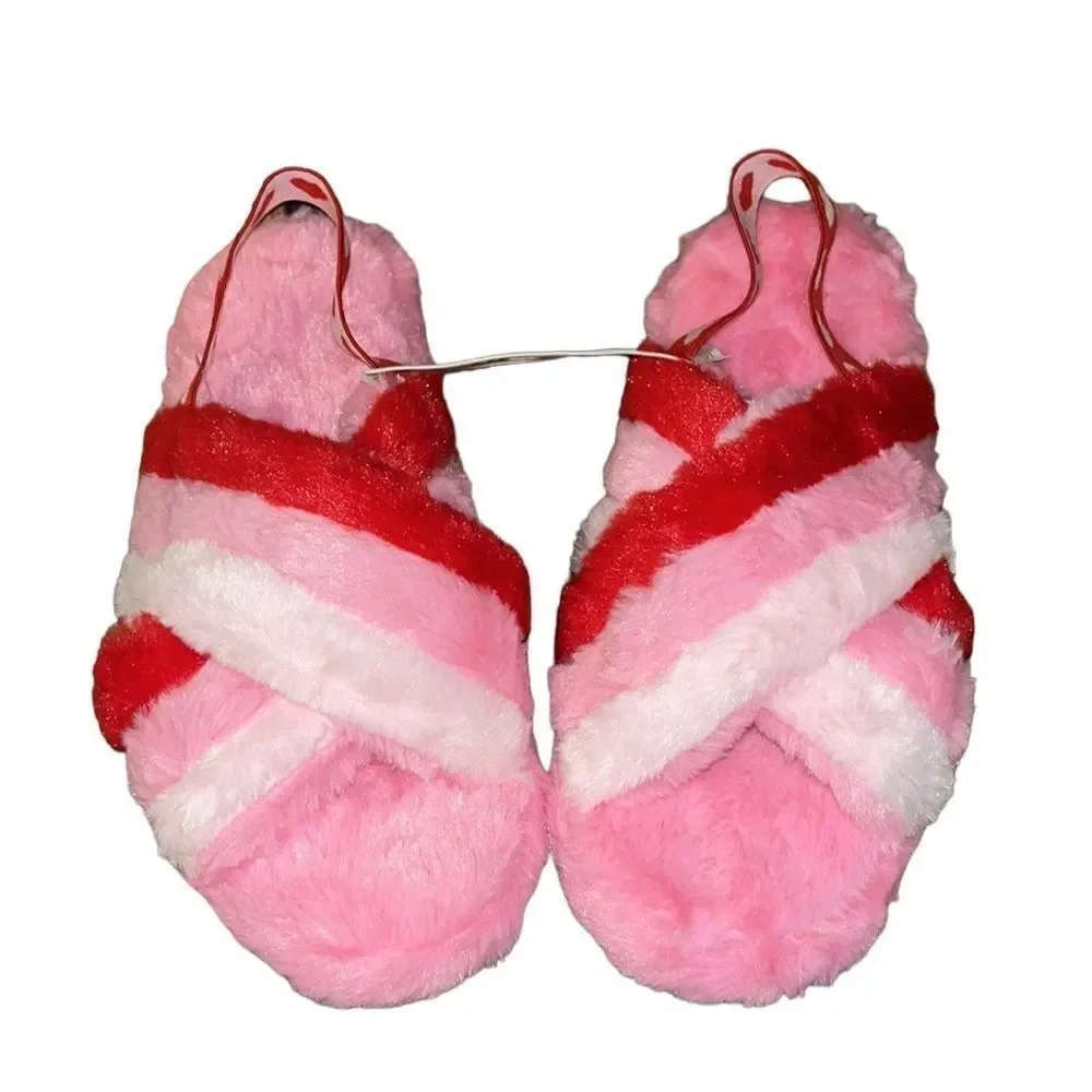 Children's Place Heart Crisscross Faux Fur Slippers